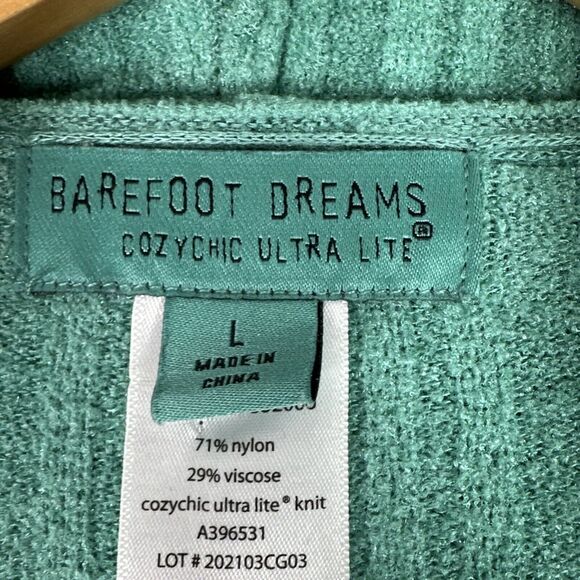 Barefoot Dreams CozyChic Ultra Lite Green Hooded Cardigan Sweater Women’s Large - Picture 5 of 11